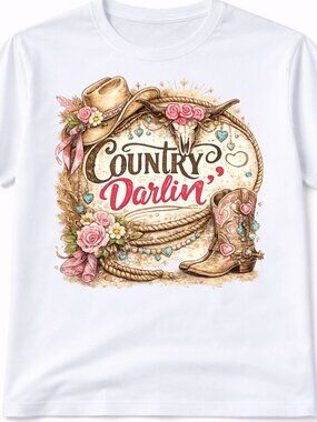 Country Darlin Western Graphic T Shirt Trendy Boutique Style Tee Womens White